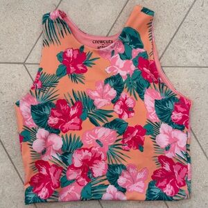 Crewcuts Active Girl’s Crop Top- Floral Orange and Pink